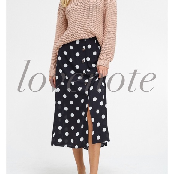 Last•Lined Polka Dot Midi Button Front High Waist - Picture 2 of 5